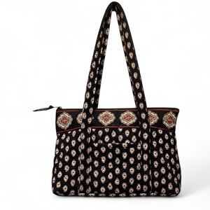 Vera Bradley Black & Red Patterned Shoulder Bag with Zippered Closure